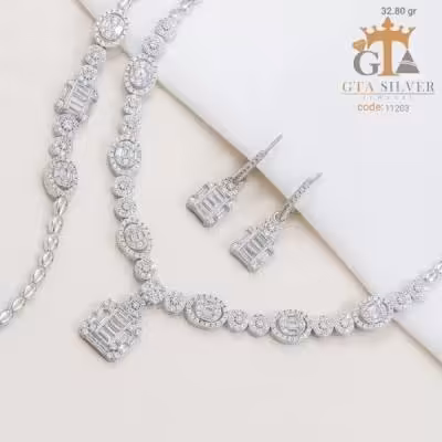 سرویس امرالدکات بیضی نقره عیار 925 با آبکاری رادیوم کد 11203