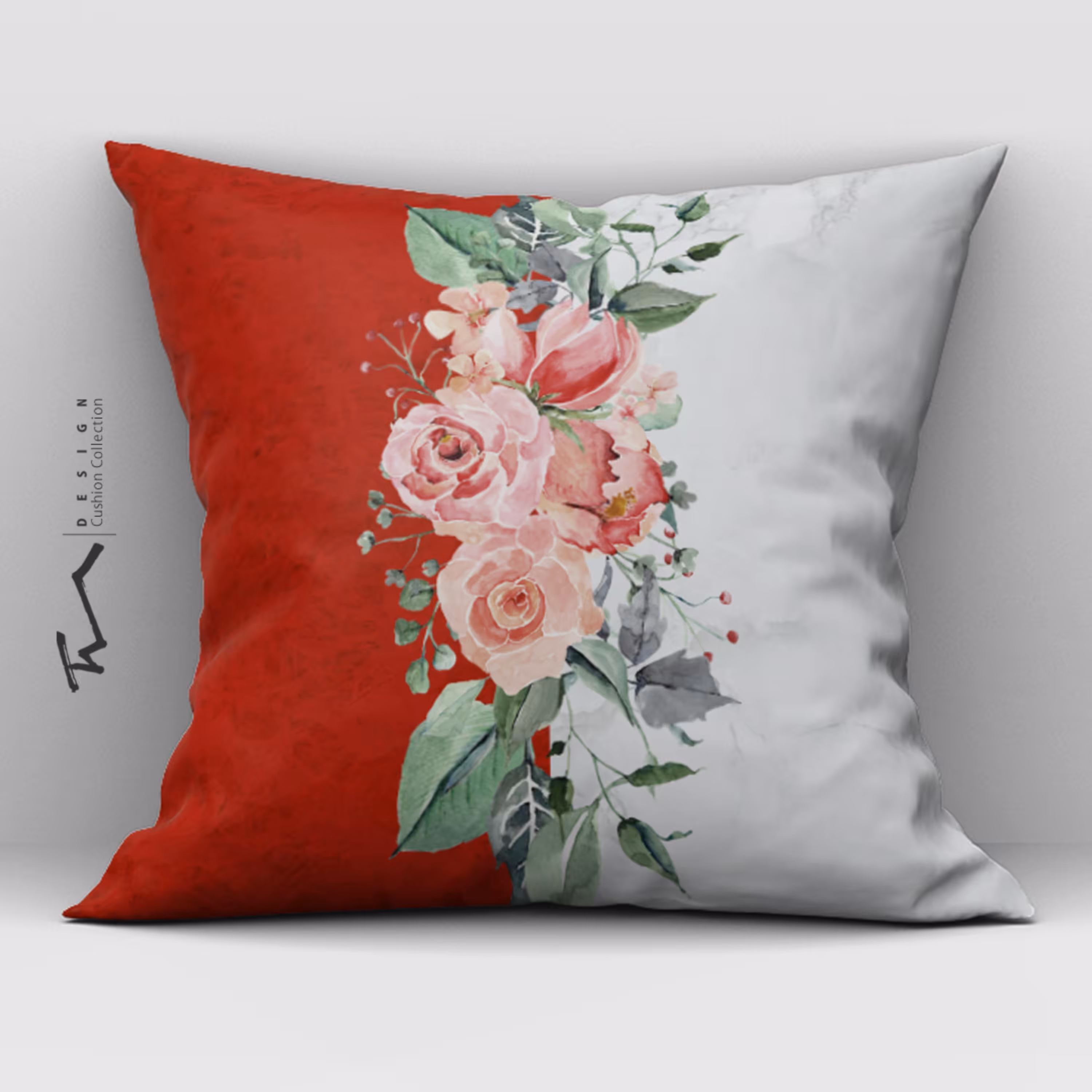 دو عدد کاور کوسن طرح بهار مرمر - دو رو مخمل پورش - 40 در 40 - زیپ مخفی