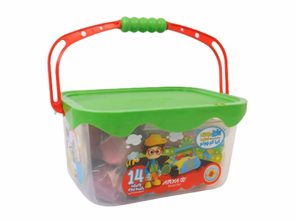 خمیر بازی 14 رنگ 70 قطعه سطلی مدل کیا کوچولو همراه با دفترچه و سی دی آموزشی آریا arya