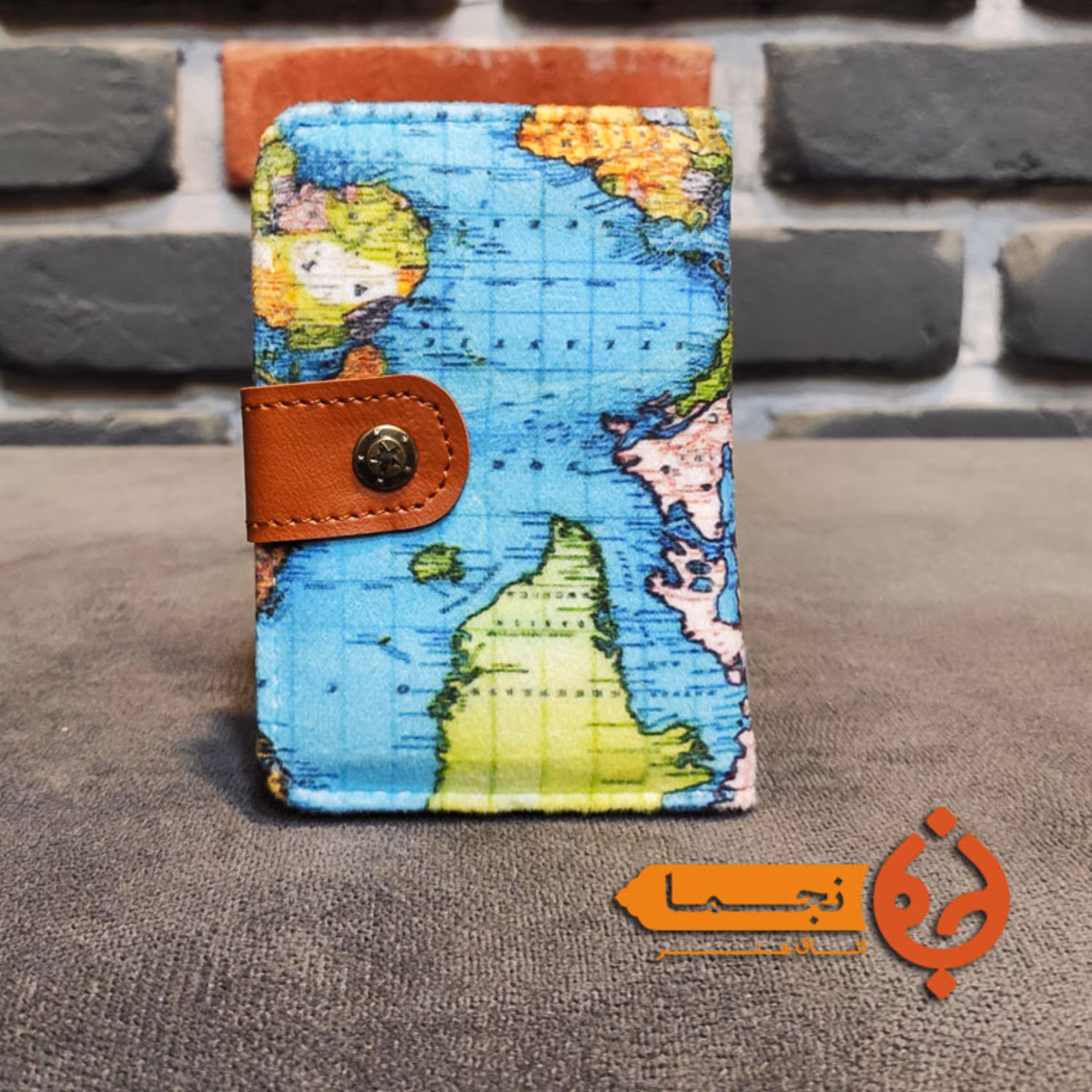 کیف جا کارتی مخمل کوبیده و چرم مصنوعی طرح نقشه جهان