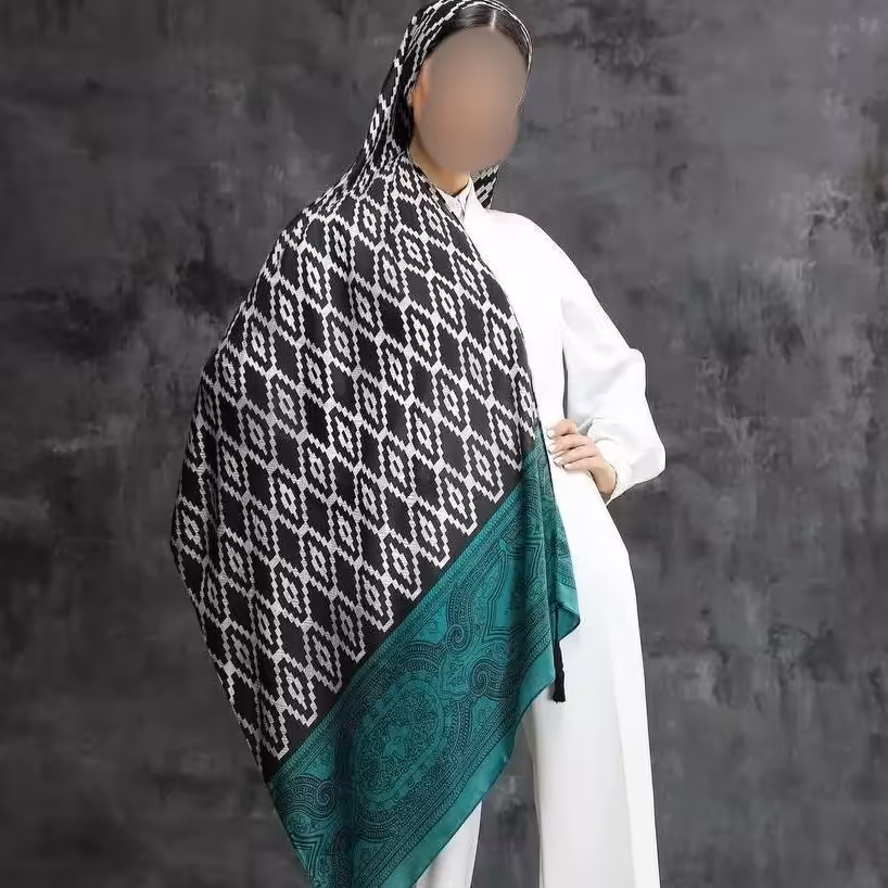 شال نخی مارسی مشکی سبز