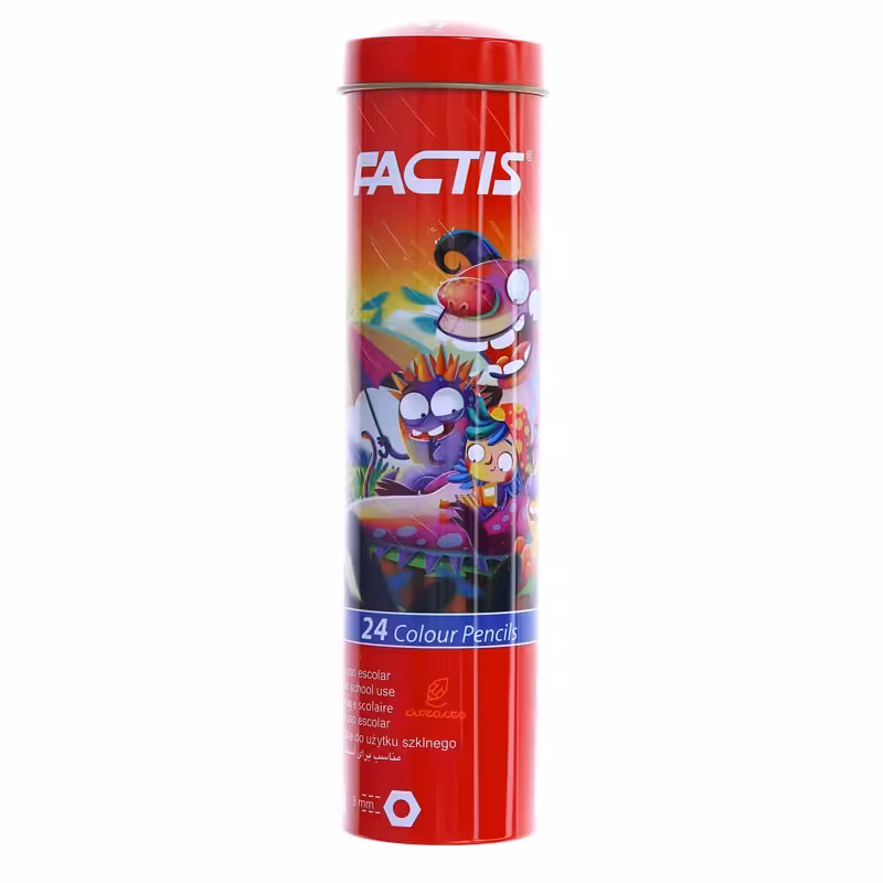 مداد رنگی 24 رنگ استوانه ای فلزی طرح حیوانات فکتیس FACTIS