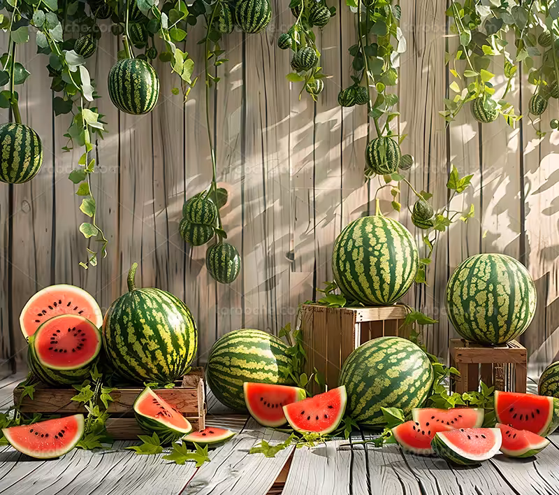 بک دراپ عکاسی شب‌ یلدا با هندوانه و برگ | گرافیک با طعم تربچه