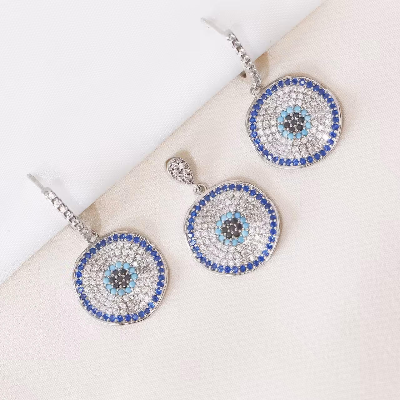 نیم ست نقره میکرو رنگی طرح چشم نظر  کد S-10200-8