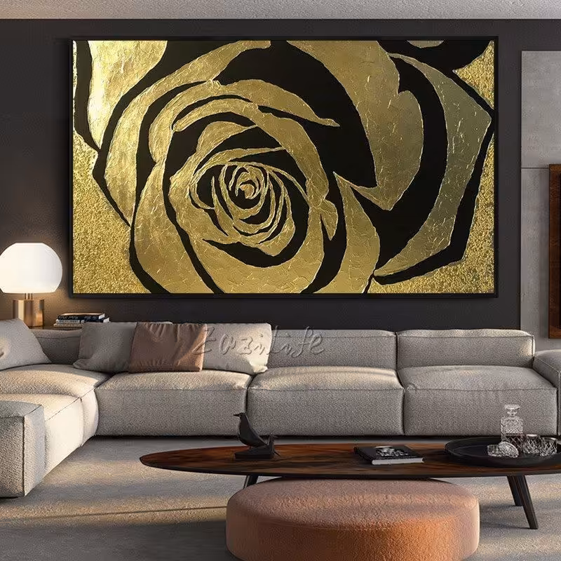 تابلو نقاشی گل سیاه و طلایی (سایز 60 در 90 سانت)