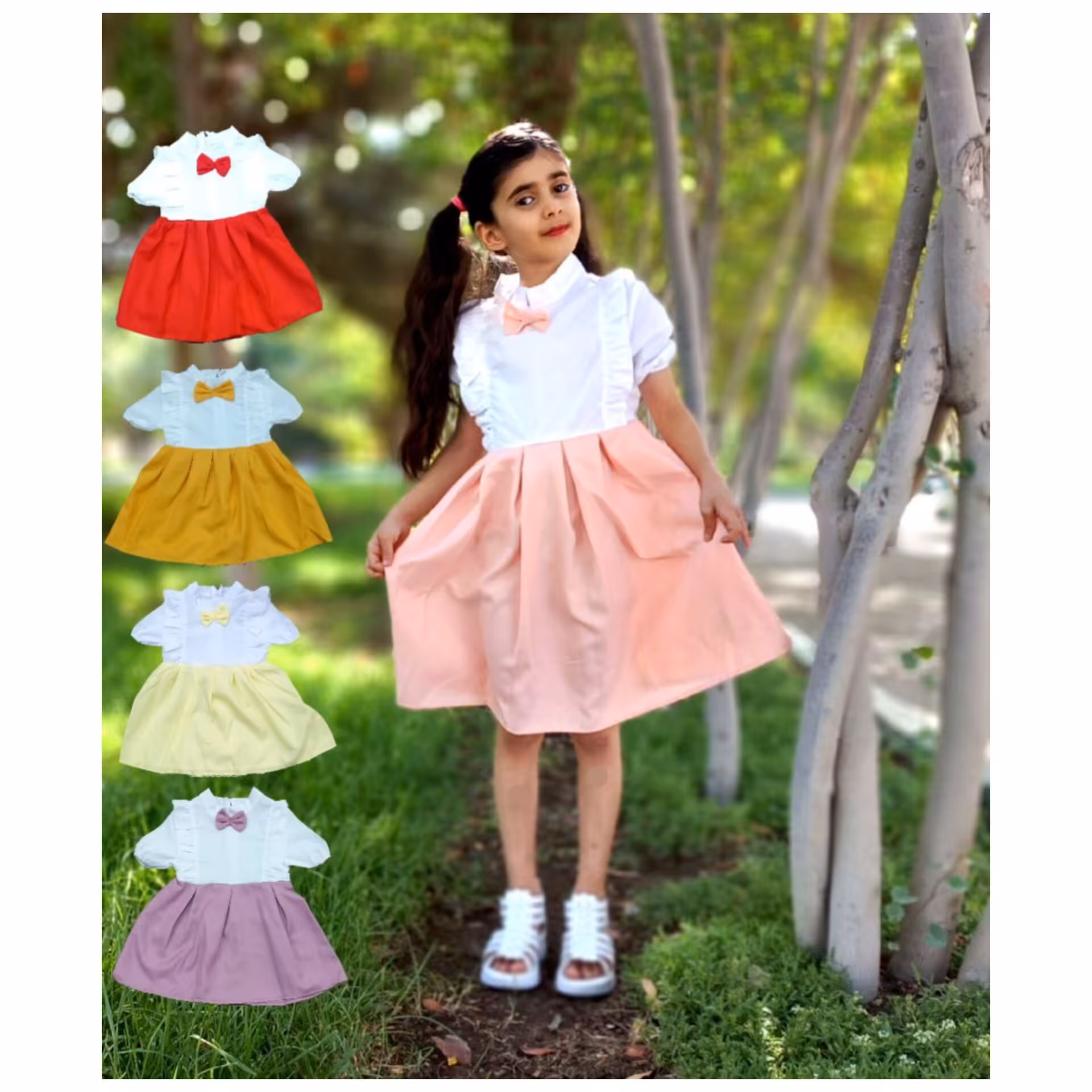 لباس  کودک بچگانه  پیراهن سارافون چین دار رنگی سایز 40 و 45مناسب  درغرفه ریزه میزه باسلام  ارسال رایگان