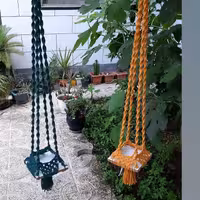 آویز گلدان مکرومه بافی تمام بافت