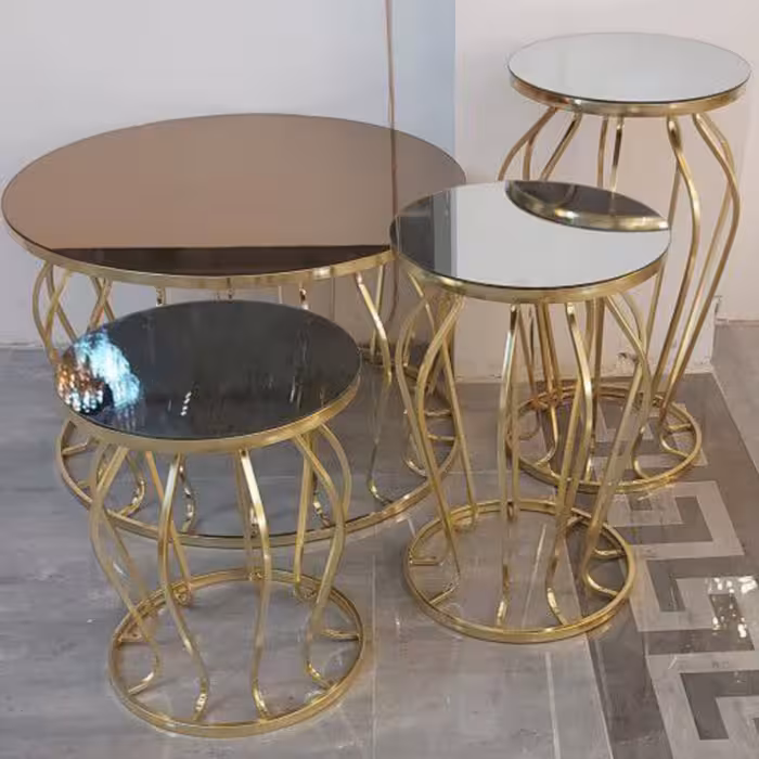 میز عسلی و جلو مبلی فلزی مدل گلدانی در دو رنگ طلایی و نقره ای 