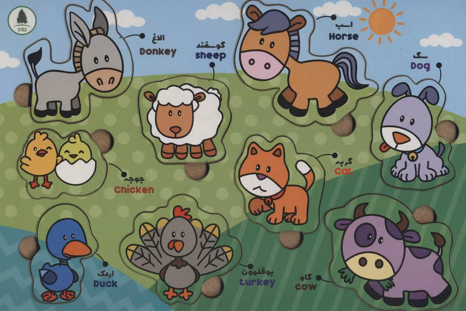 کتاب پازل چوبی آشنایی با حیوانات مزرعه 9 تکه ، 2زبانه