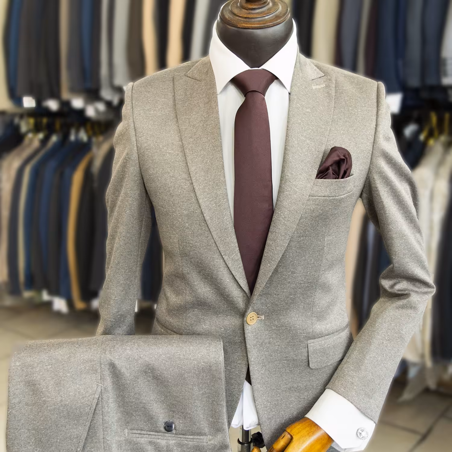 کت و شلوار  مردانه کرم پارچه سوپر کش ترک با ارسال رایگان