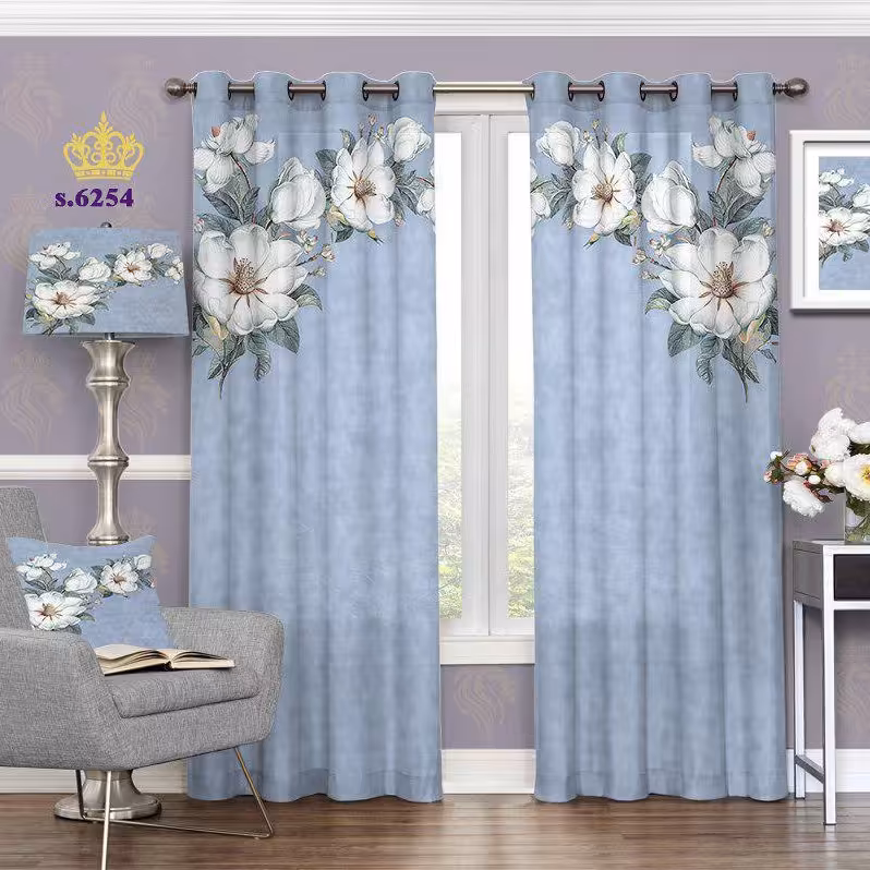 پرده پذیرایی دو قواره طرح گل کد S6254