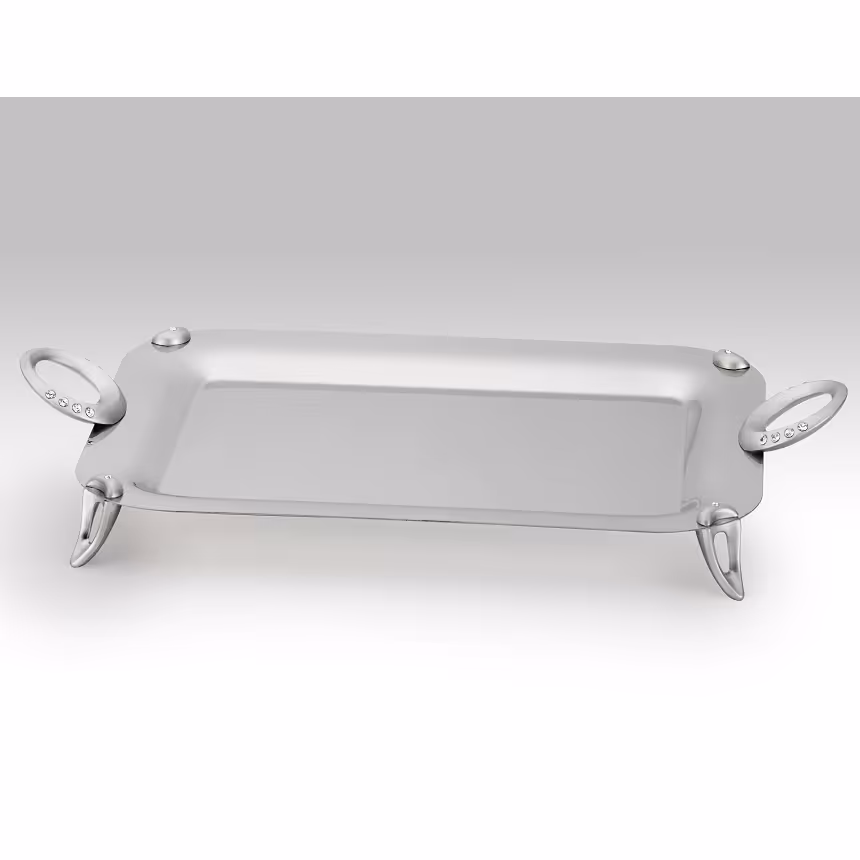 سینی مستطیل کوچک تک استیل مدل نگین دار (استیل)