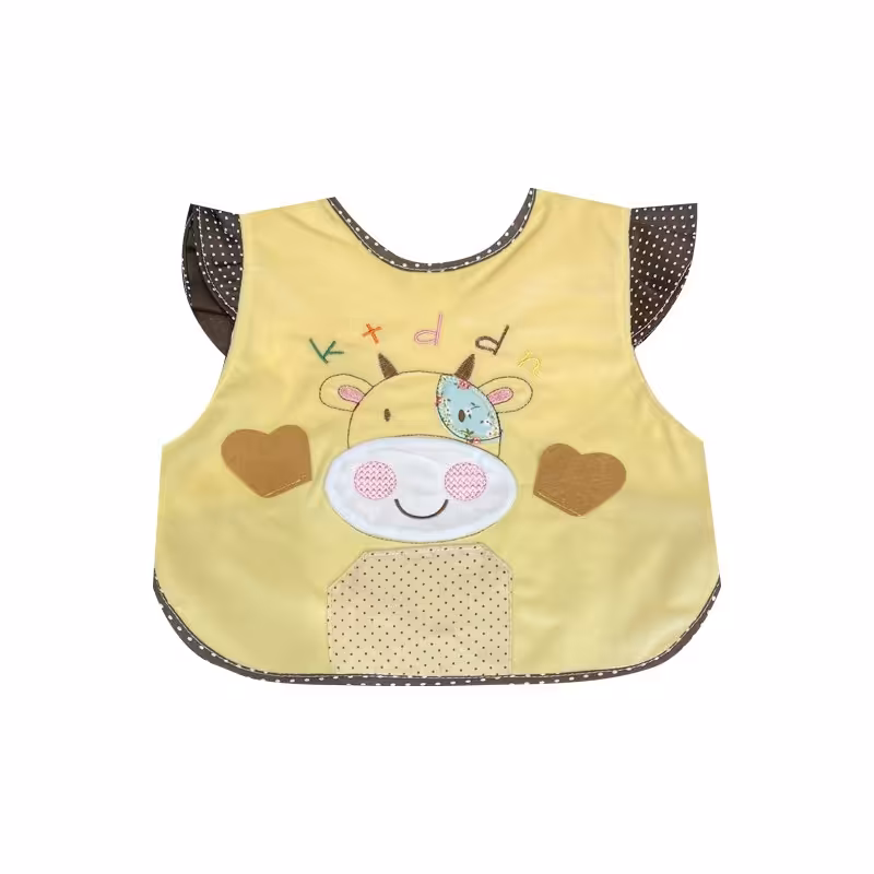 پیشبند نوزاد حلقه ای طرح گاو مخمل آبی - زرد - سبز کم رنگ 