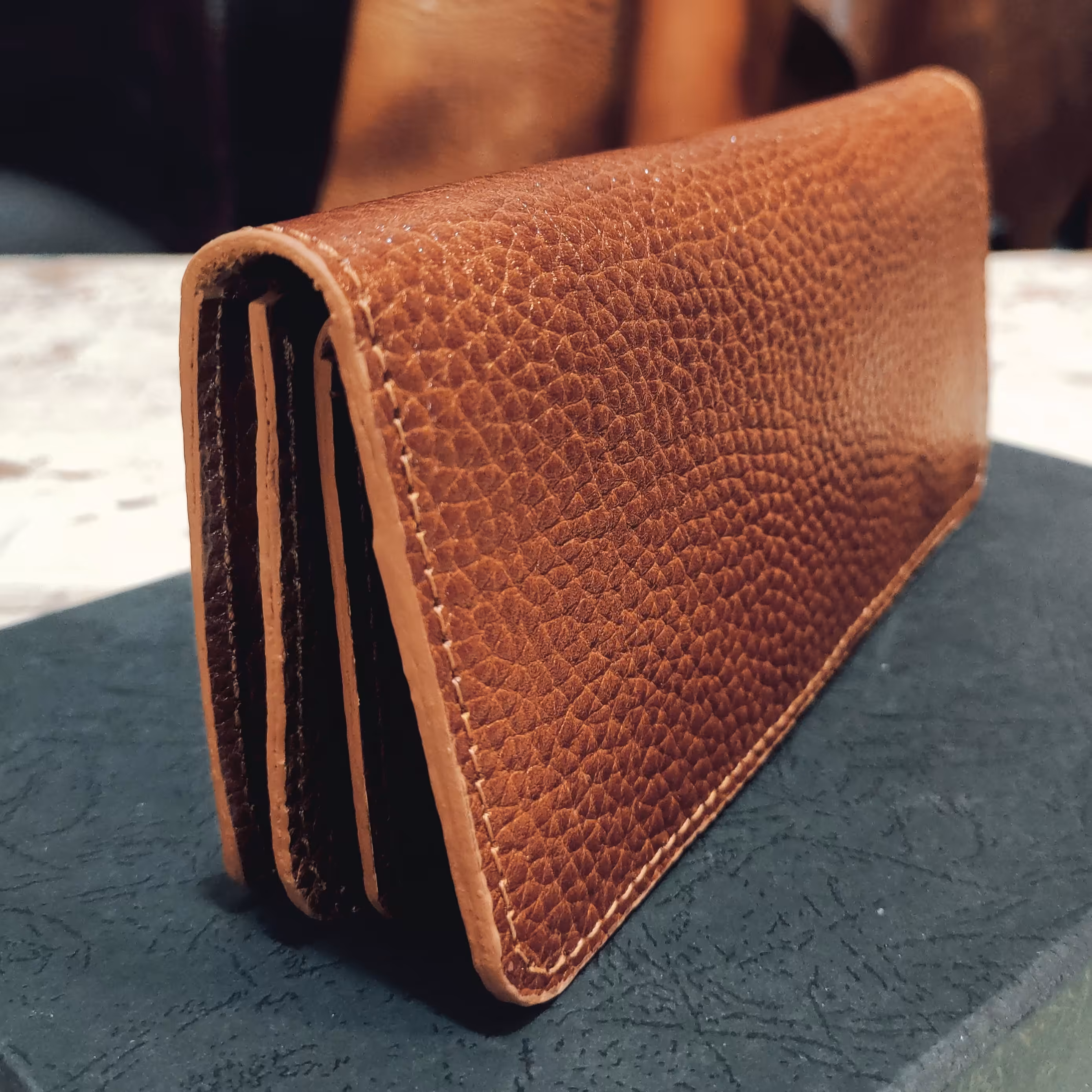 کیف پول سه لت تمام چرم عسلی مردانه
