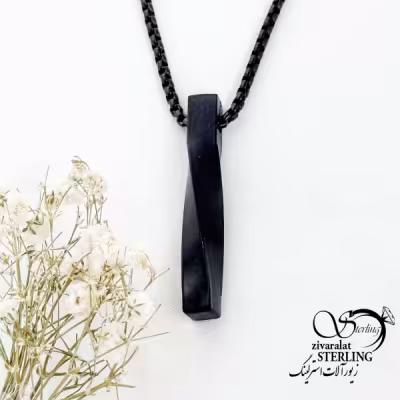 گردنبند استیل مشکی استوانه حلالی کد 17221