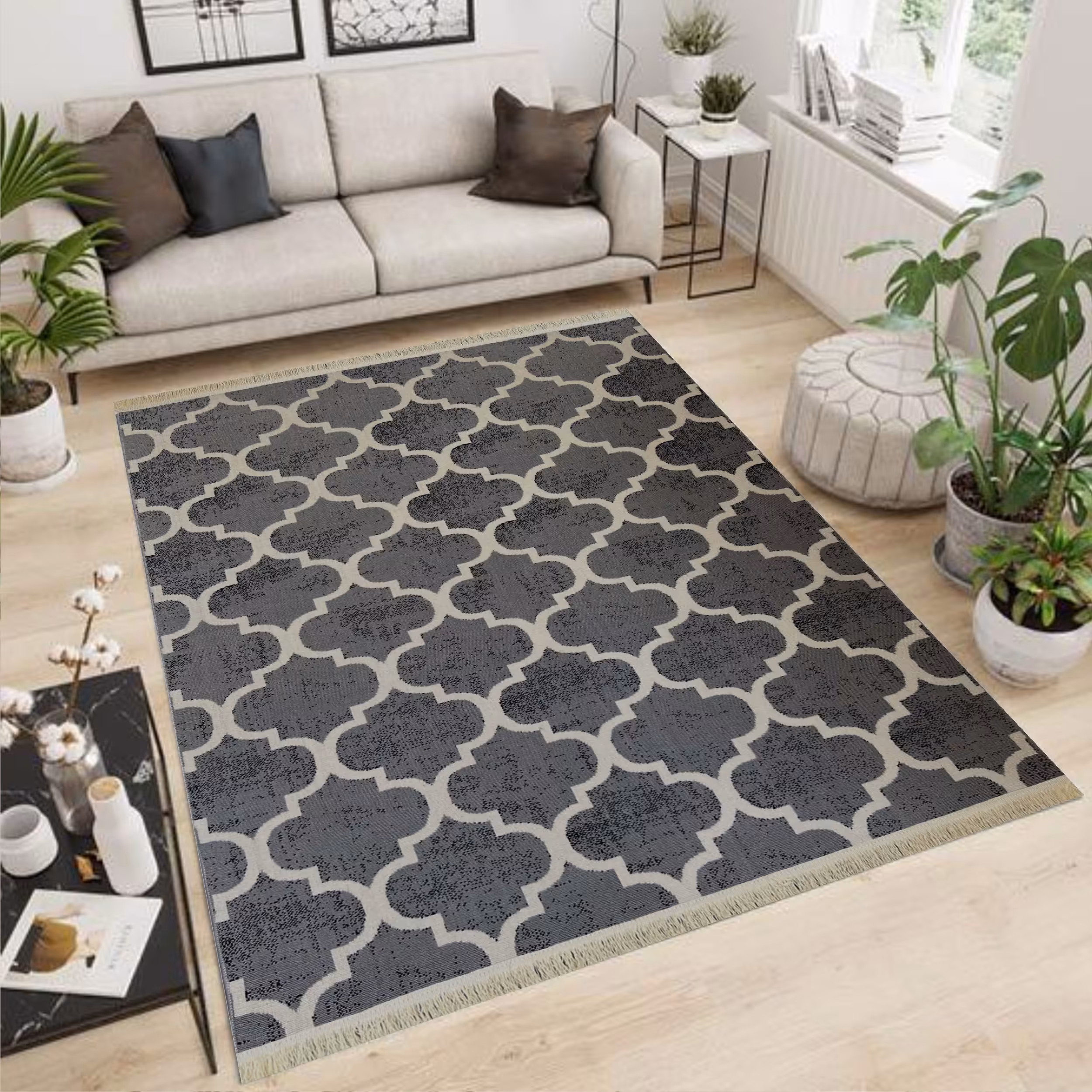 گلیم   ماشینی 1 در 1.5 (1.5-1) رنگ نقره ای  طرح فرهاد