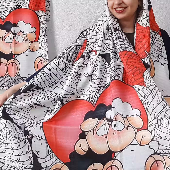 شال فانتزی نخی طرح ببعی عاشق بسیار خنک و با کیفیت قواره 2 در 70