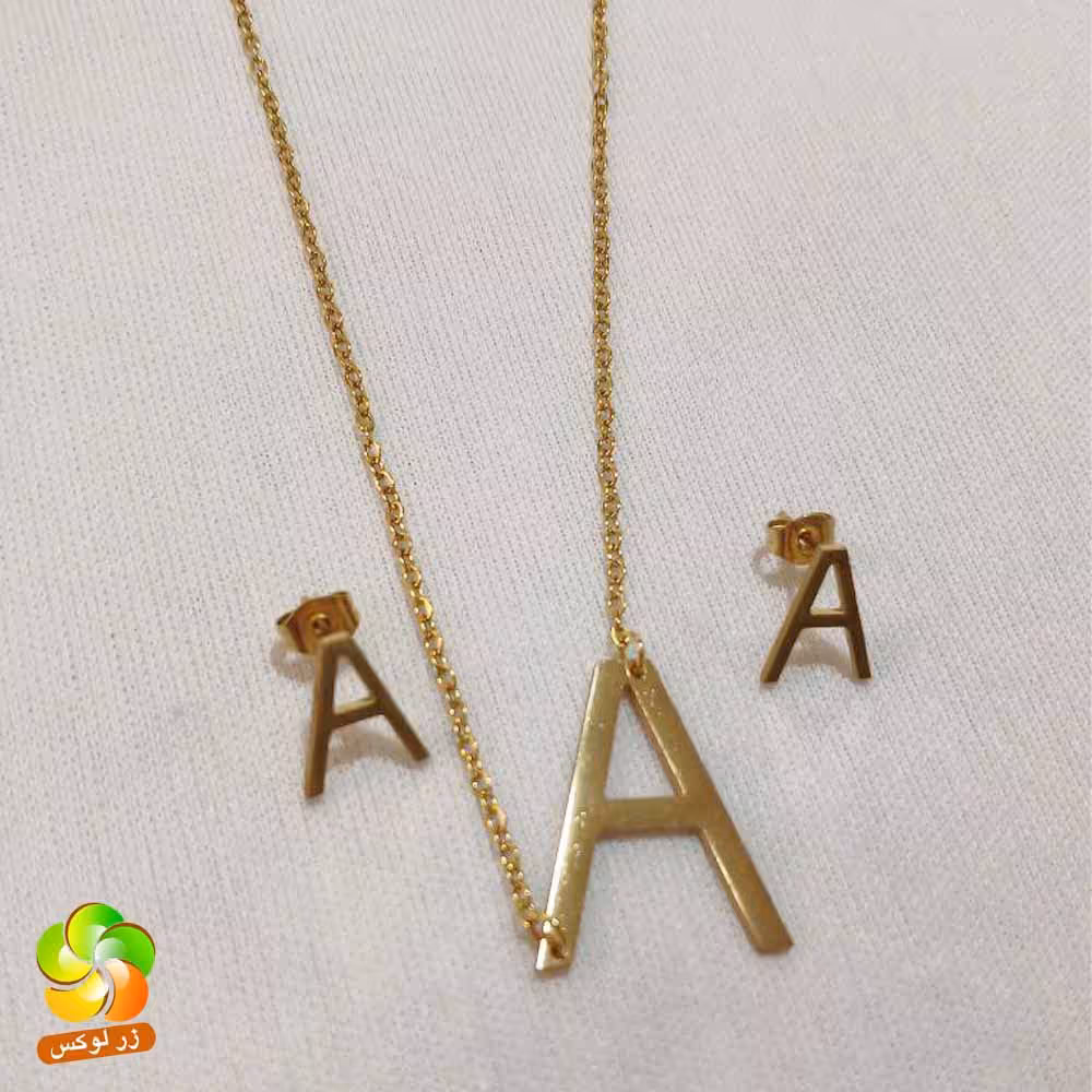 نیم ست استیل طلایی حرف A