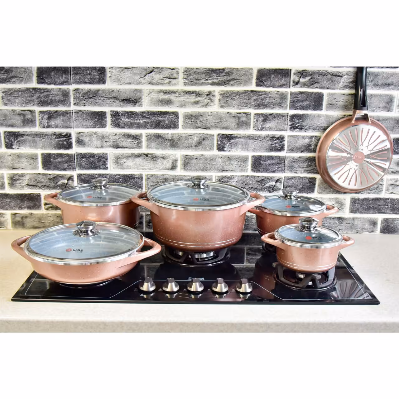 سرویس قابلمه 13 پارچه طرح ایتالیا B ( ام جی اس MGS ) رزگلد  کفه رینگی