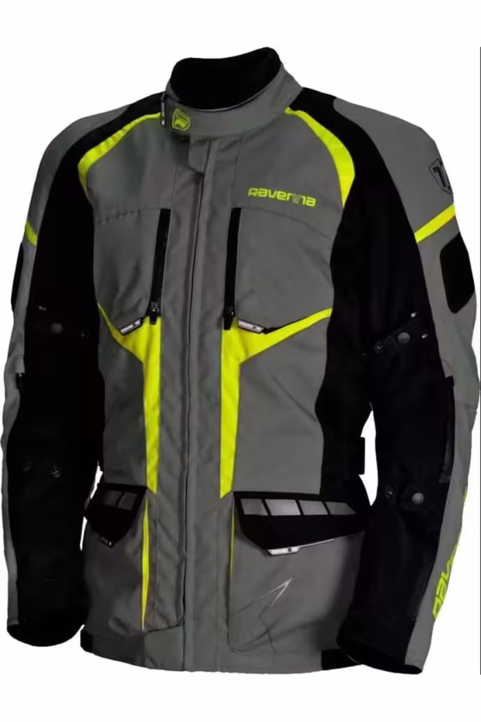 کاپشن موتورسوار خاکستری مردانه و زنانه ژاکت RAVENNA CE 3 LAYERS ADVENTURE WP GRAY YELLOW RA1771 RAVENNA