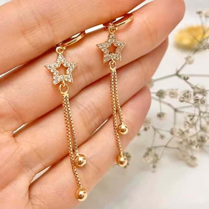 گوشواره ستاره نگین دار آویز استیل