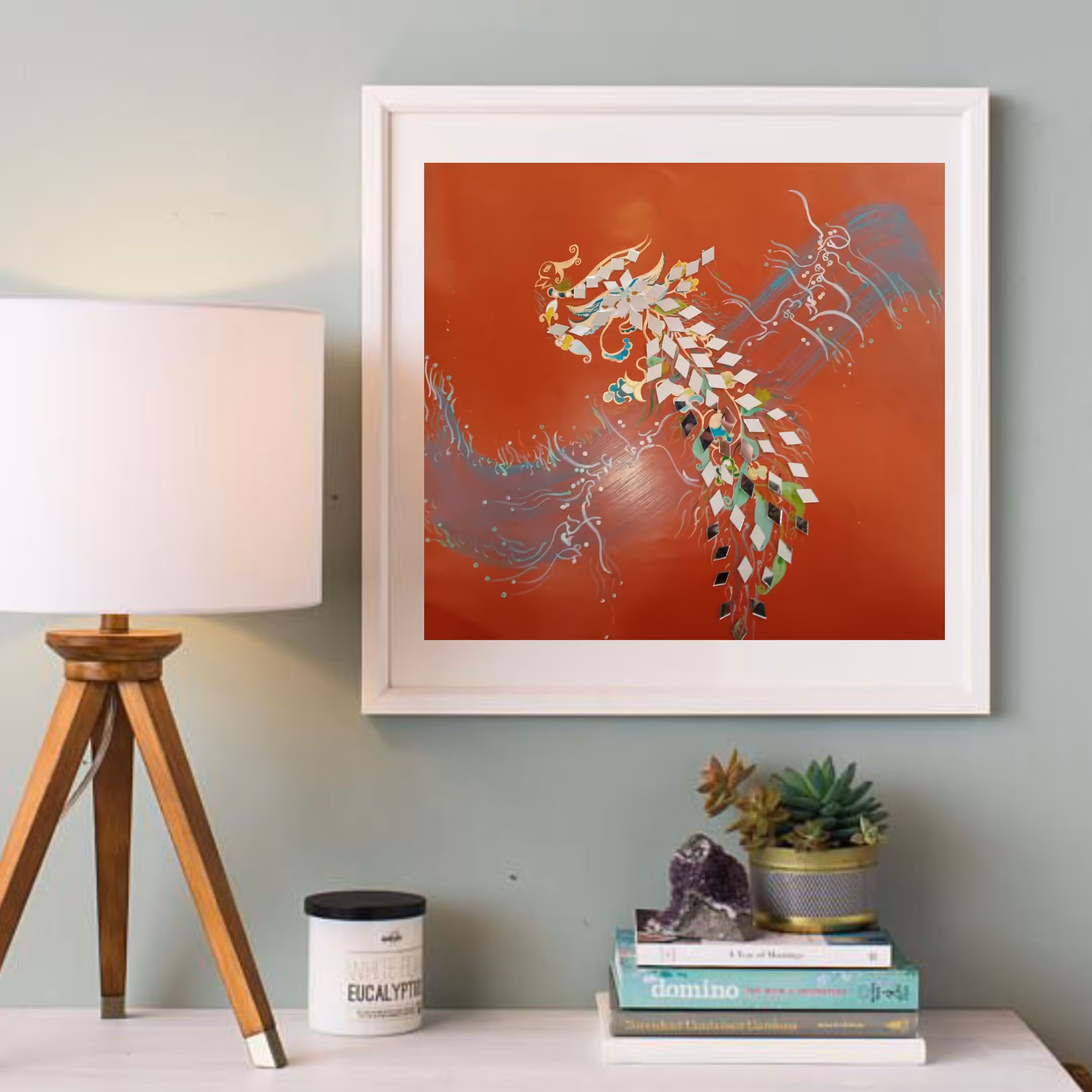 نقاشیخط آینه کاری شده سیمرغ با قاب  هنر دست