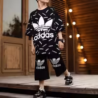 ست تیشرت و شلوارک اسپرت مشکی آدیداس سایز 45 تا 60 مناسب دختر و پسر 