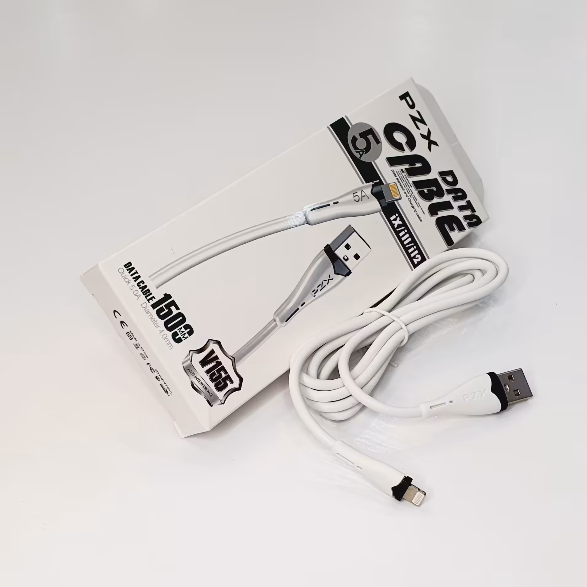 شارژر fast و دیتا  لایتنینگ 5 آمپر  1.5 متری بدنه pvc  برند pzx مدل v155 گارانتی 12 ماهه