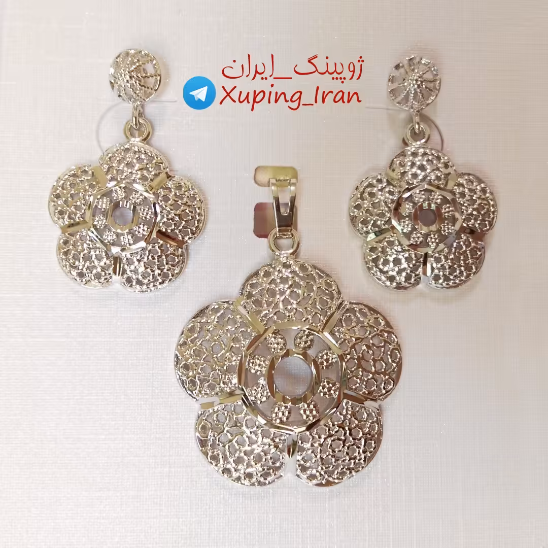 نیم ست ژوپینگ گل درشت طرح طلا سفید Xuping نیمست بدون زنجیر نقره ای