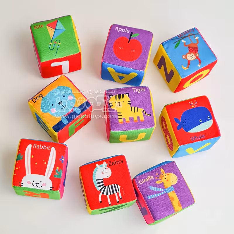 مکعب پارچه ای  آموزشی 9 عددی رنگی مدل اعداد و حروف کد P/41642/B