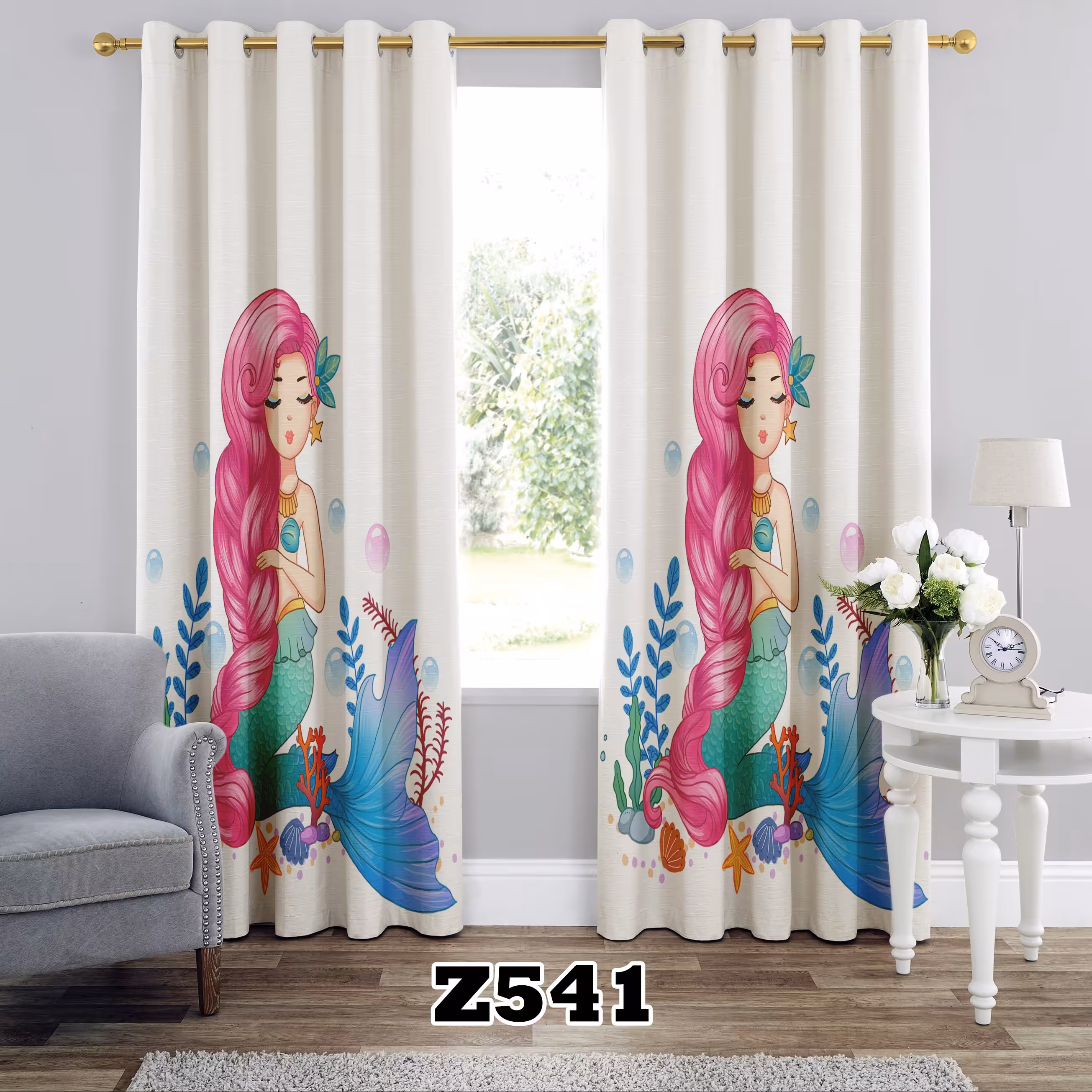 پرده اتاق خواب چاپی طرح دخترانه کد Z541 تک قواره ارتفاع 300 عرض 140 سانت