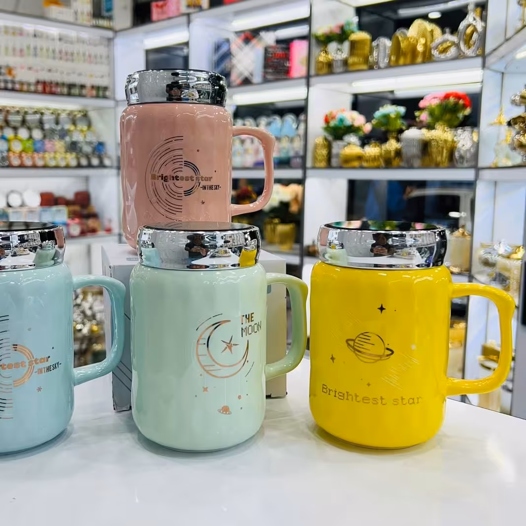 ماگ درب آئینه رنگی ، وارداتی ، دارای واشر درب ، کیفیت عالی