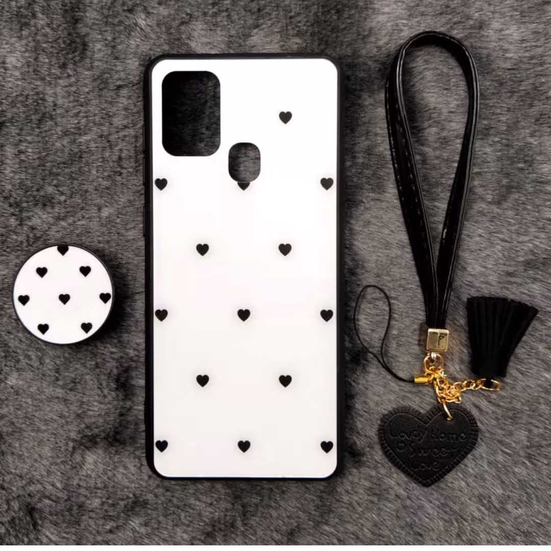 کاور گارد مدل قلب مناسب برای گوشی موبایل سامسونگ a21s به همراه بند و پایه نگهدارنده 