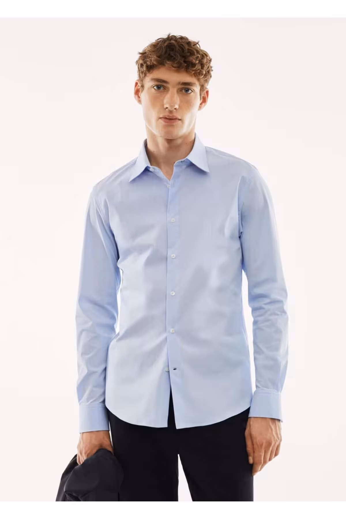 پیراهن / بلوز دکمه دار آبی مردانه تناسب باریک هنوز راه MANGO Man