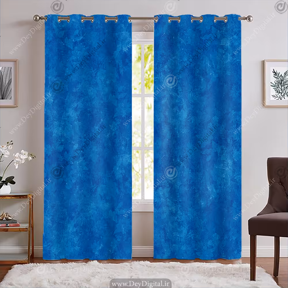 پرده ساده تک رنگ با بافت تکسچر برگ رنگ آبی PK-7815