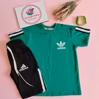 تیشرت وشلوارک اسپورت آدیداس سبز جنس نخ پنبه لطیف و راحت 