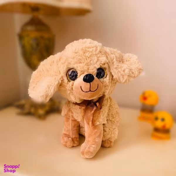 عروسک مدل سگ اشرافی طرح چشم تیله ای ارتفاع 27 سانتی متر