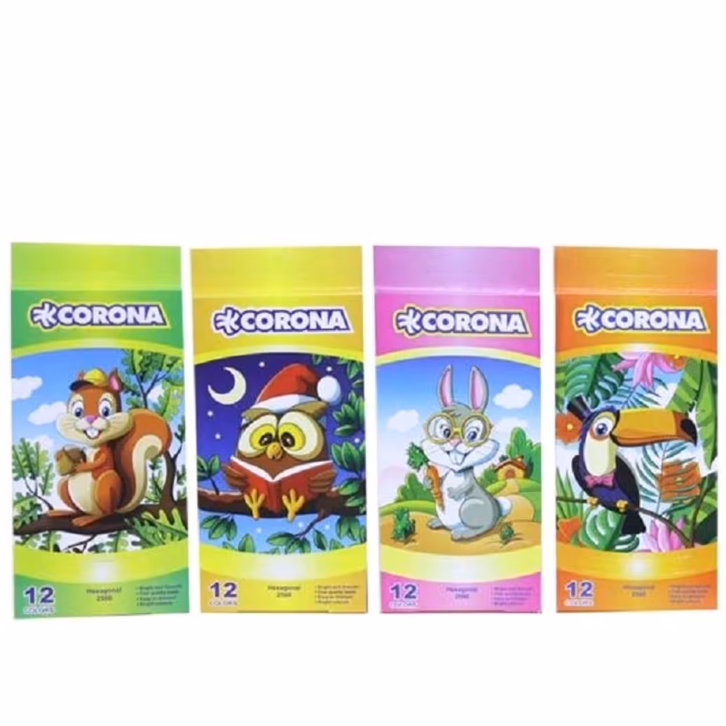 مداد رنگی 12رنگ کرونا مقوایی 