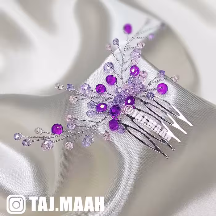 شانه موی شینیون کریستال بنفش ماه فام و تاج ماه