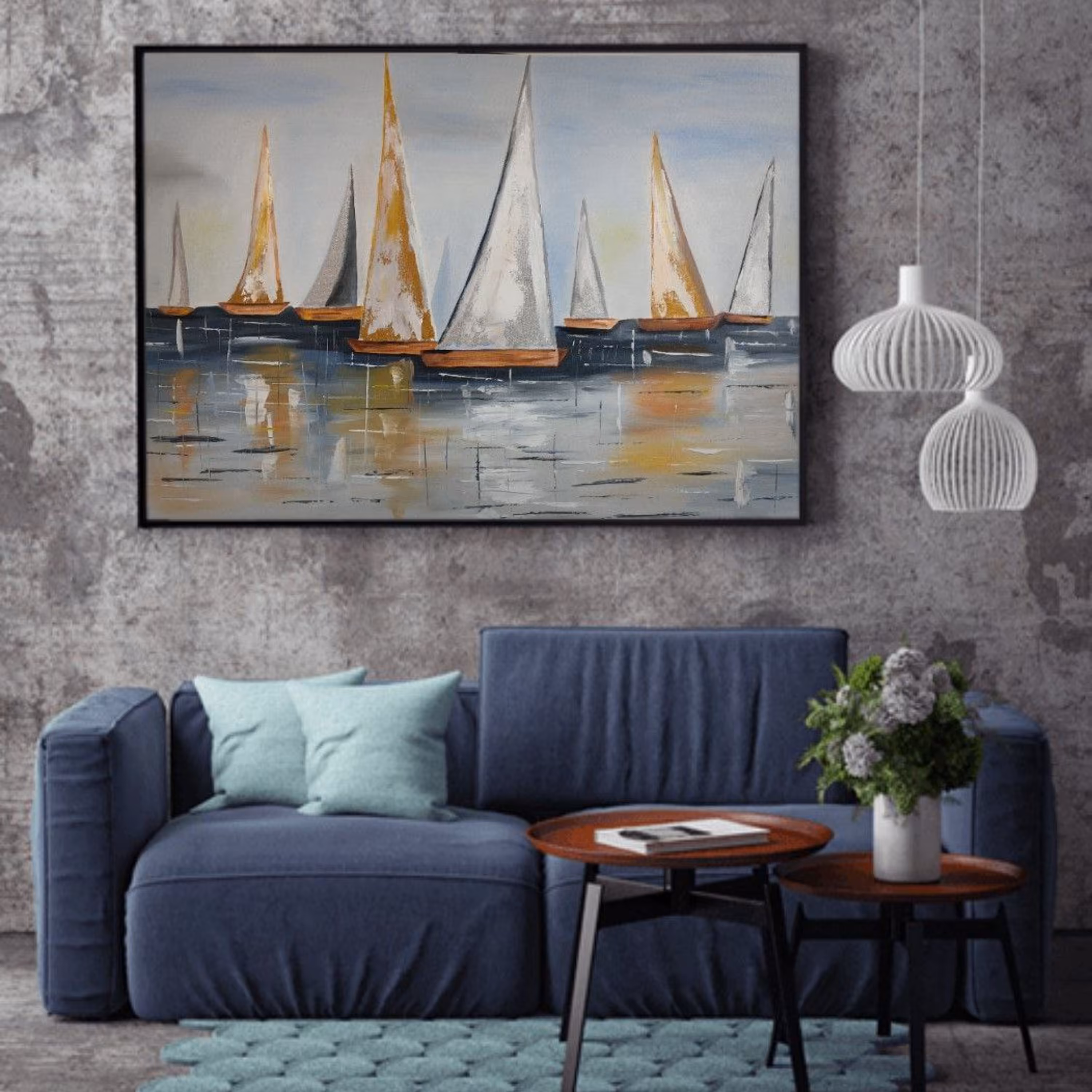 تابلو دکوراتیو کار شده با رنگ روغن و ورق طلا و نقره روی بوم سایز40در60