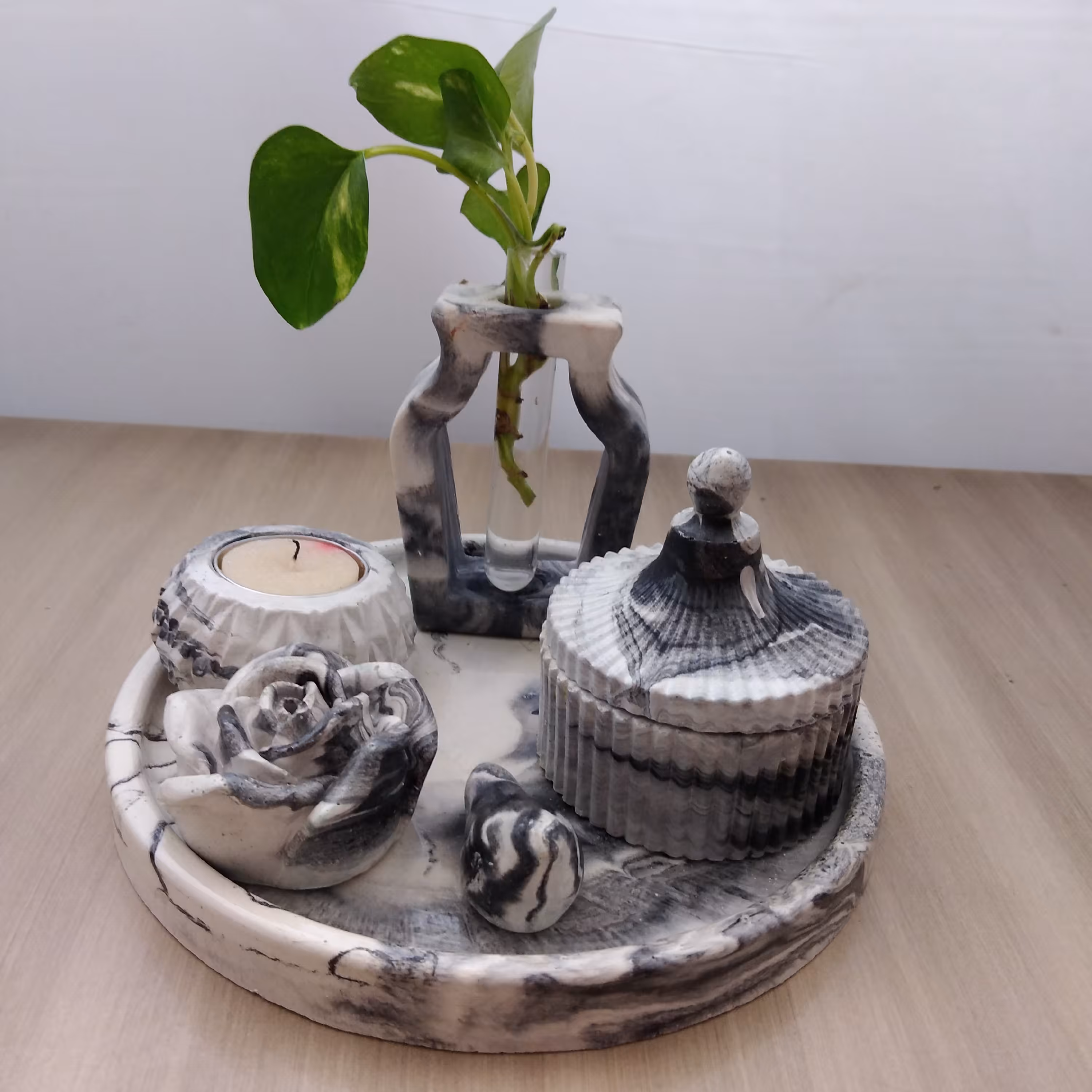 ست سنگی بتنی سینی گرد 6 تکه