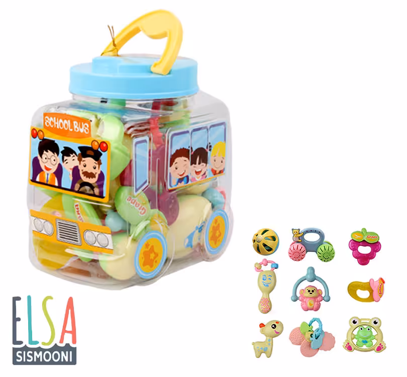 پک جغجغه کودک اتوبوس نشکن 9عددی