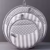 ست دمکنی هلالی در 3 سایز  اریب صورتی با ترکیب پارچه کتان نخ ترک و ایرانی 