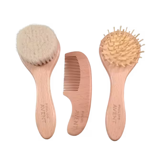 ست شانه و برس چوبی کودک سه‌ تکه گرد اونت – AVENT UK | سیسکالا