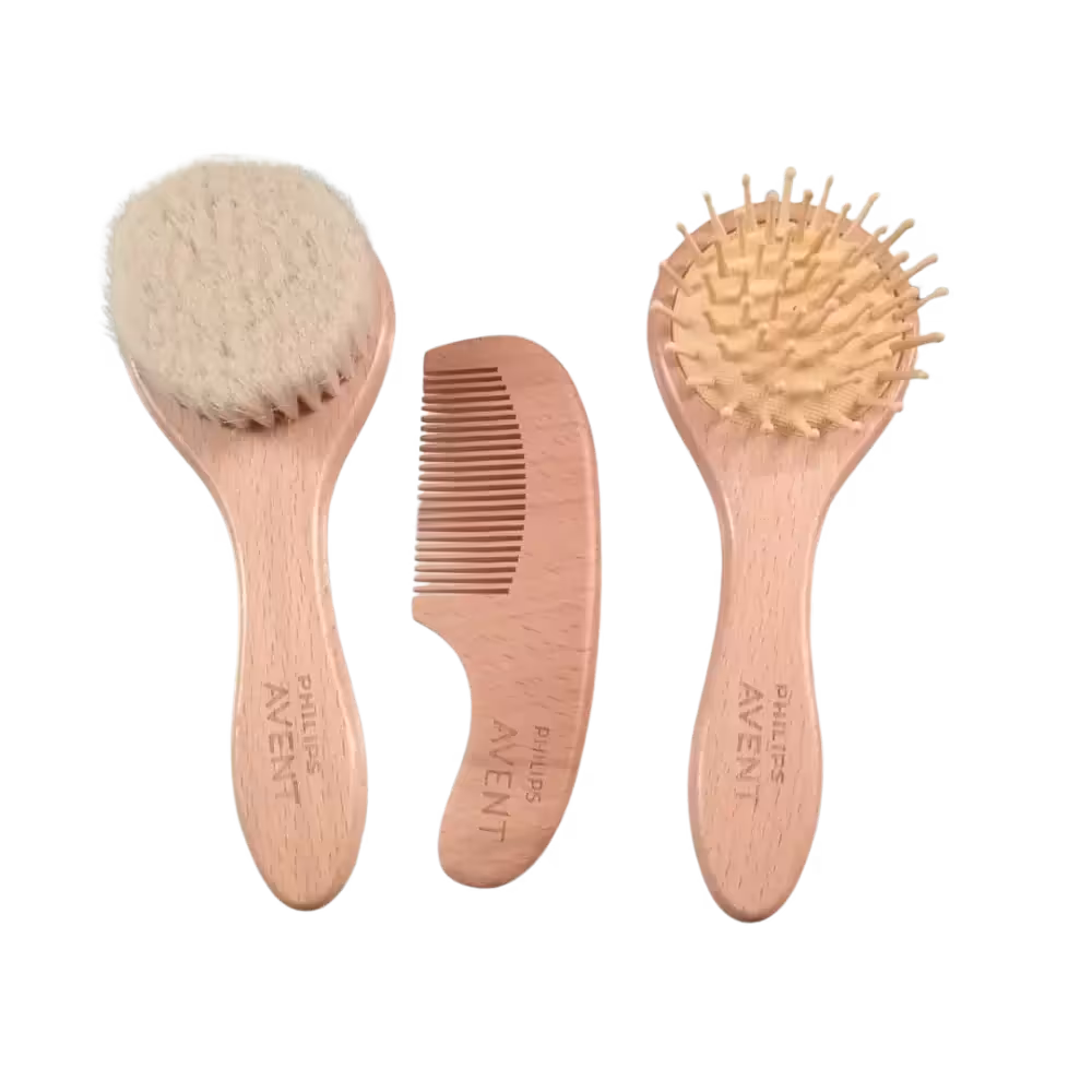 ست شانه و برس چوبی کودک سه‌ تکه گرد اونت – AVENT UK | سیسکالا