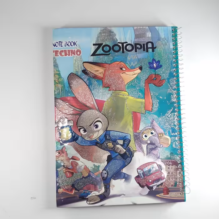 دفتر سیمی 100 برگ جلد سخت تکنو با جلد اکلیلی و طرح کارتون زوتوپیا
