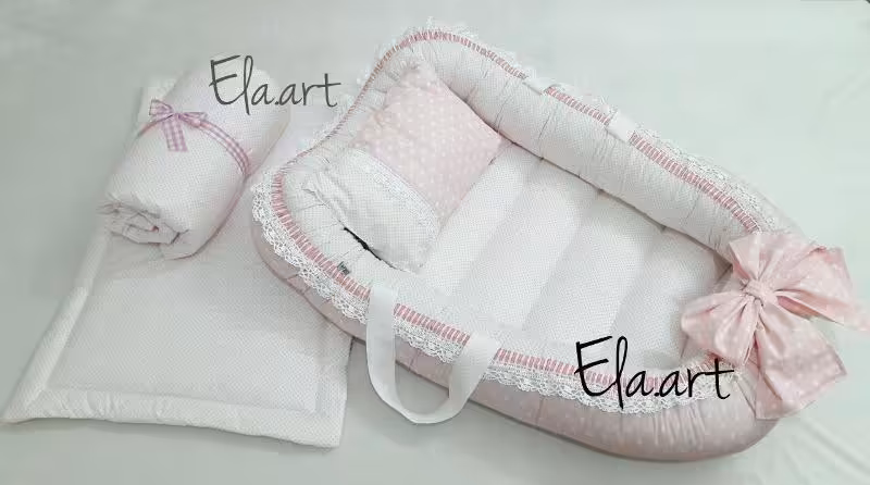 ست تشک 4 تکه با گیپور elaart  رنگ صورتی ملایم