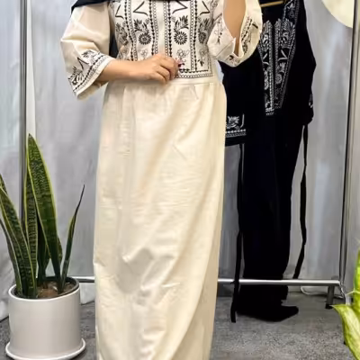 پیراهن ساحلی زنانه نخی لنین نچرال مدل مهربانو