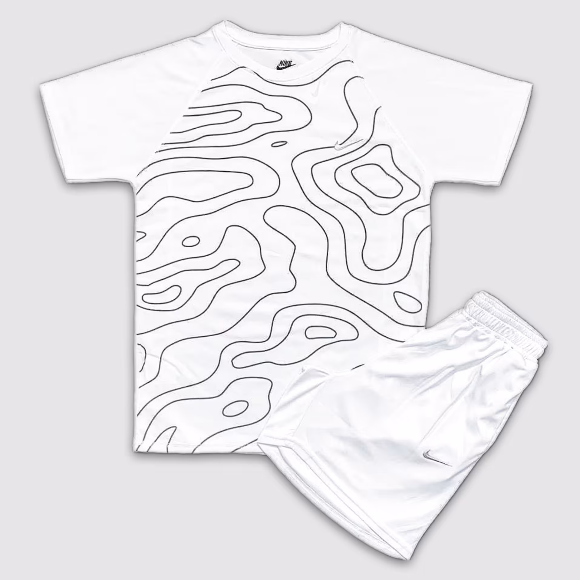 ست تیشرت و شلوارک سوزنی نایک خطی سفید