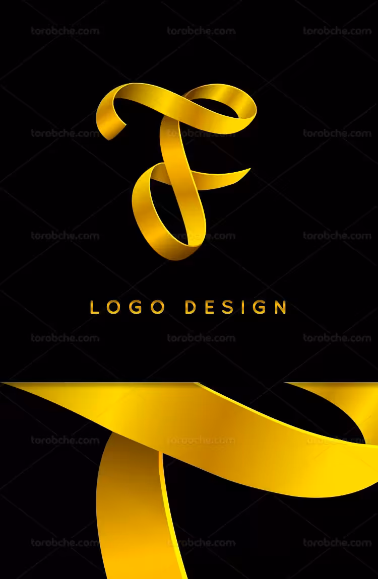 لوگو حرف F طلایی رنگ | گرافیک با طعم تربچه